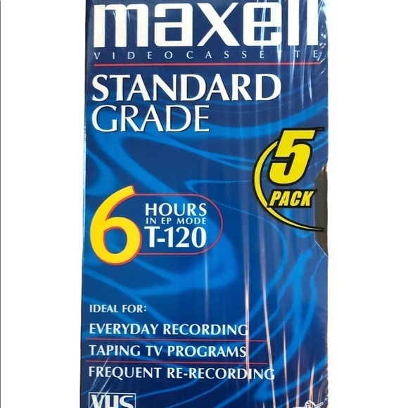 Maxell Standard Grade 5PK VHS Video Cassettes 6 HoursT-120 Sealed - Picture 1 of 4